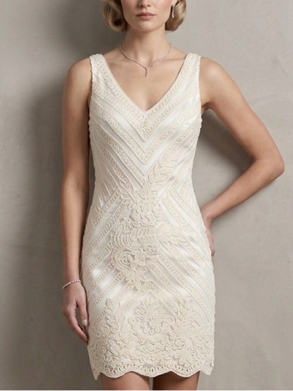 Y2K VTG Sue Wong Nocturne NWT Lace Soutache Dress 6 Ivory Cocktail Party Bridal